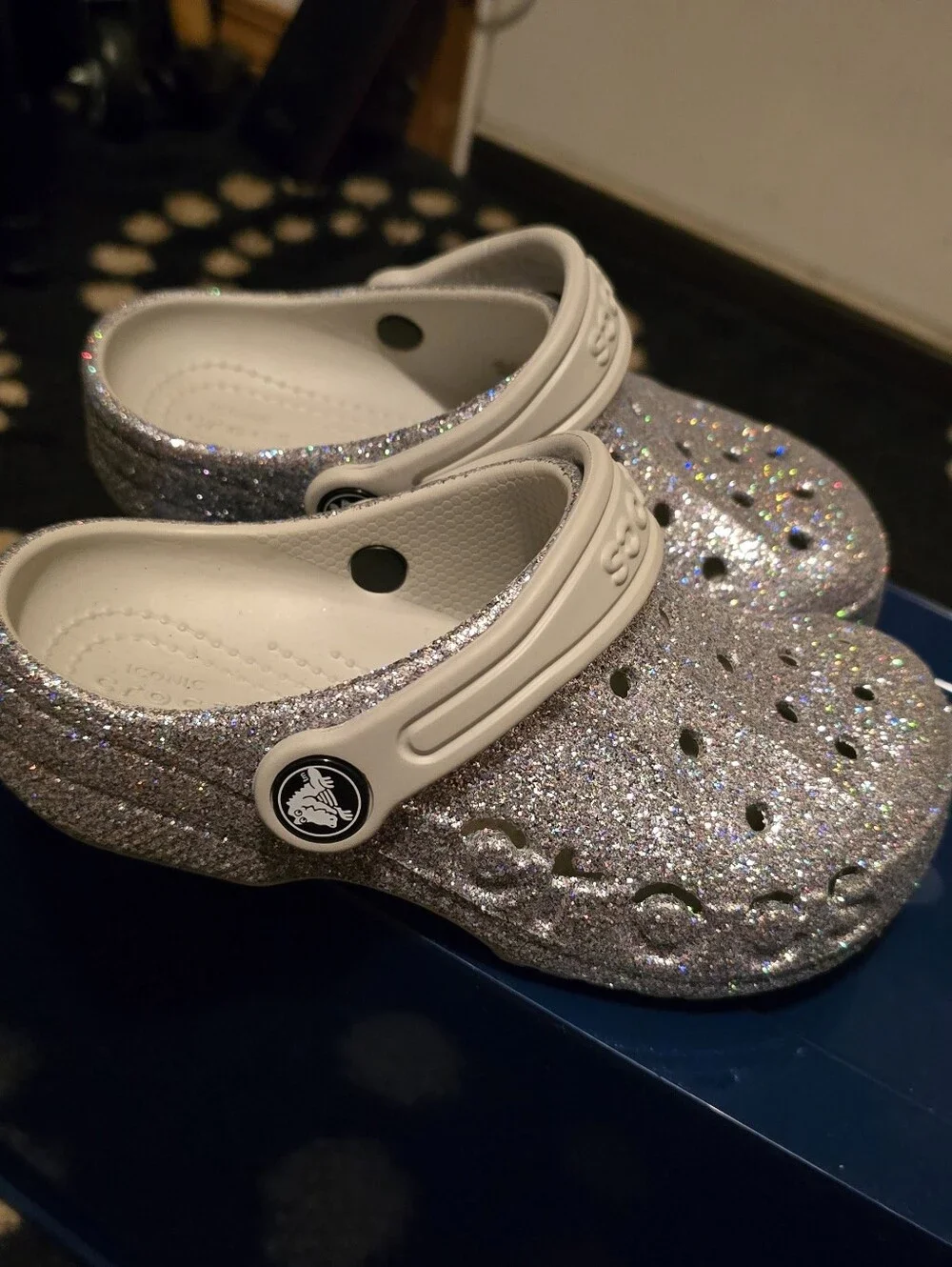 Crocs Kids Glitter Slip-On Clog - Silver